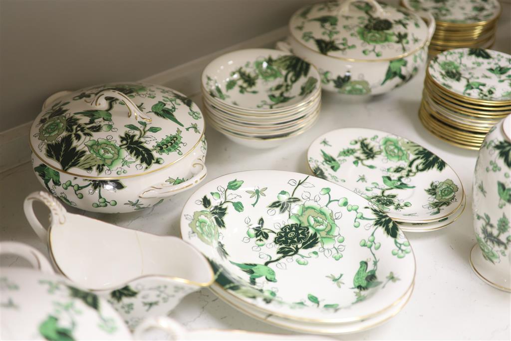 A Coalport Cathay peony pattern green dinner service for twelve settings